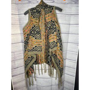 Women's Lildy aztec print sweater vest cardigan with‎ tassels size small/medium